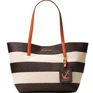 MICHAEL KORS East West Tote Brown Orange Anchor